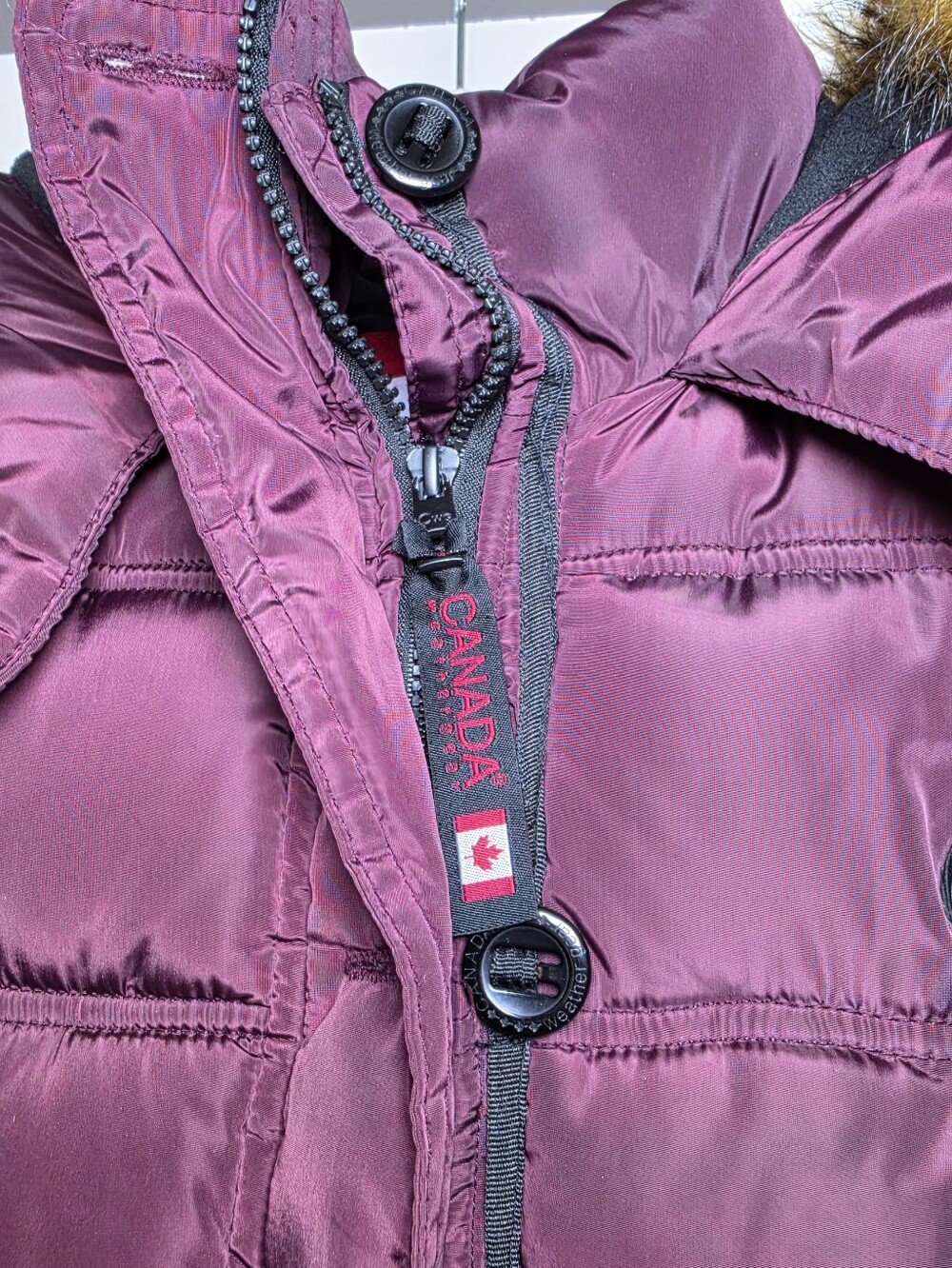 Canada Weather Gear Women’s XL Long Puffer Parka Faux Fur Hood Burgundy - Picture 6 of 16